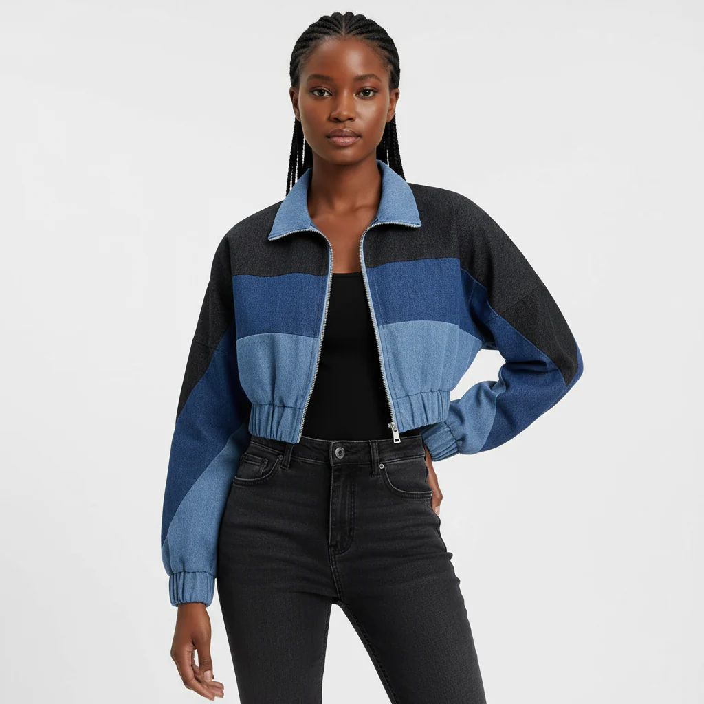 Lapel Zipper Sleeve Distressed Crop Denim Jean Jacket - Image 3