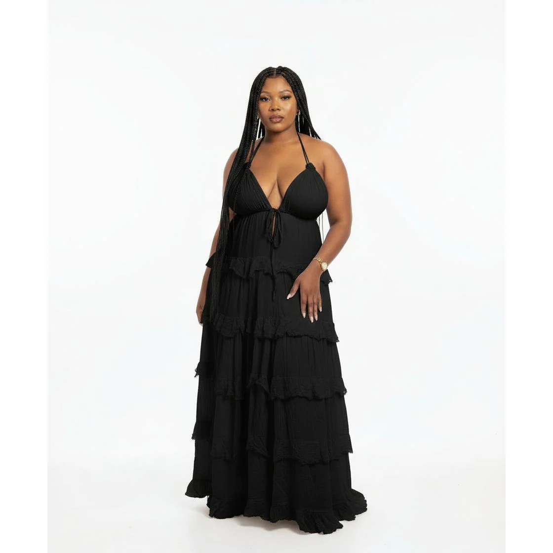 Layered Ruffled Halter Backless Maxi Dress - Image 5