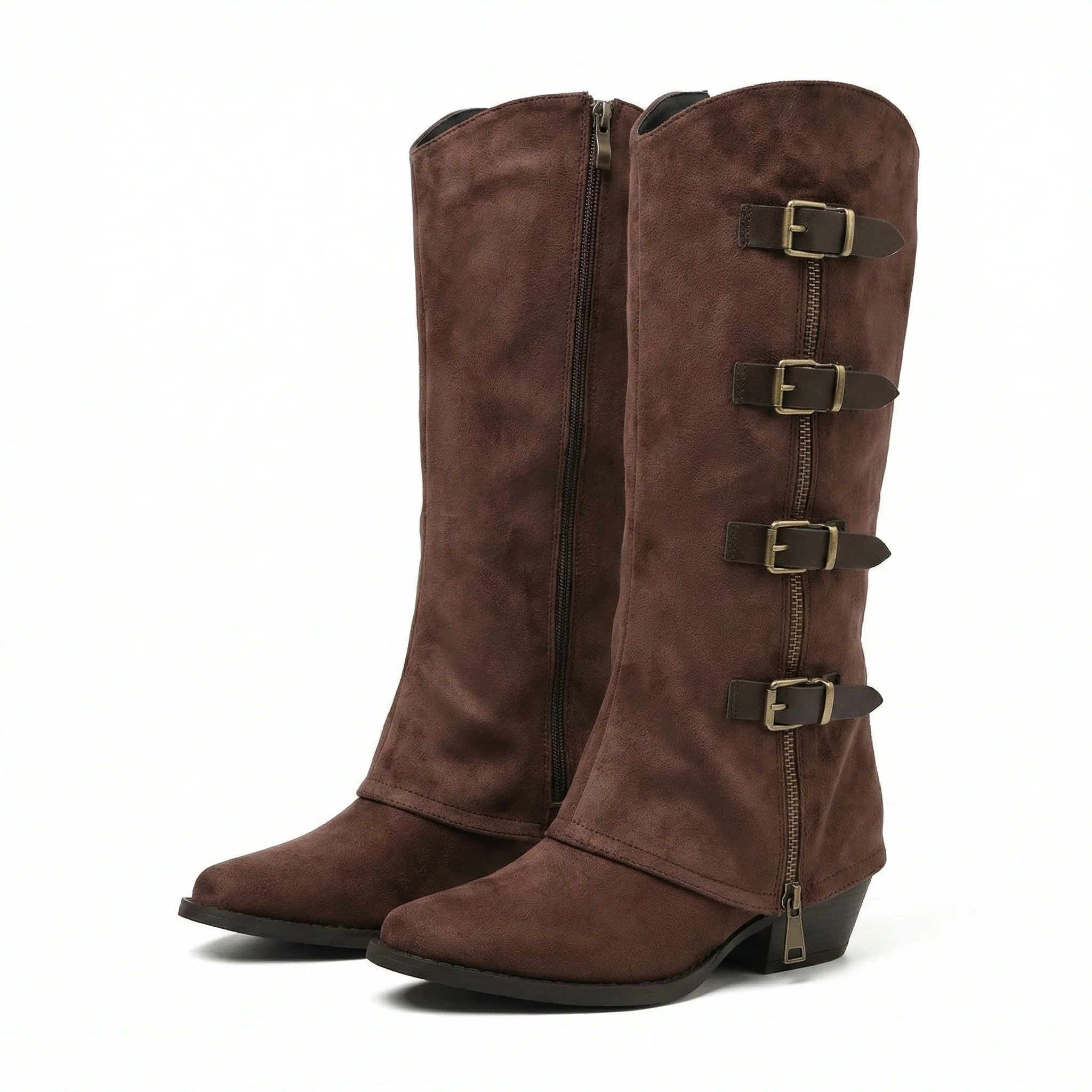 Leather Buckle Decor High Heel Pointed Toe
