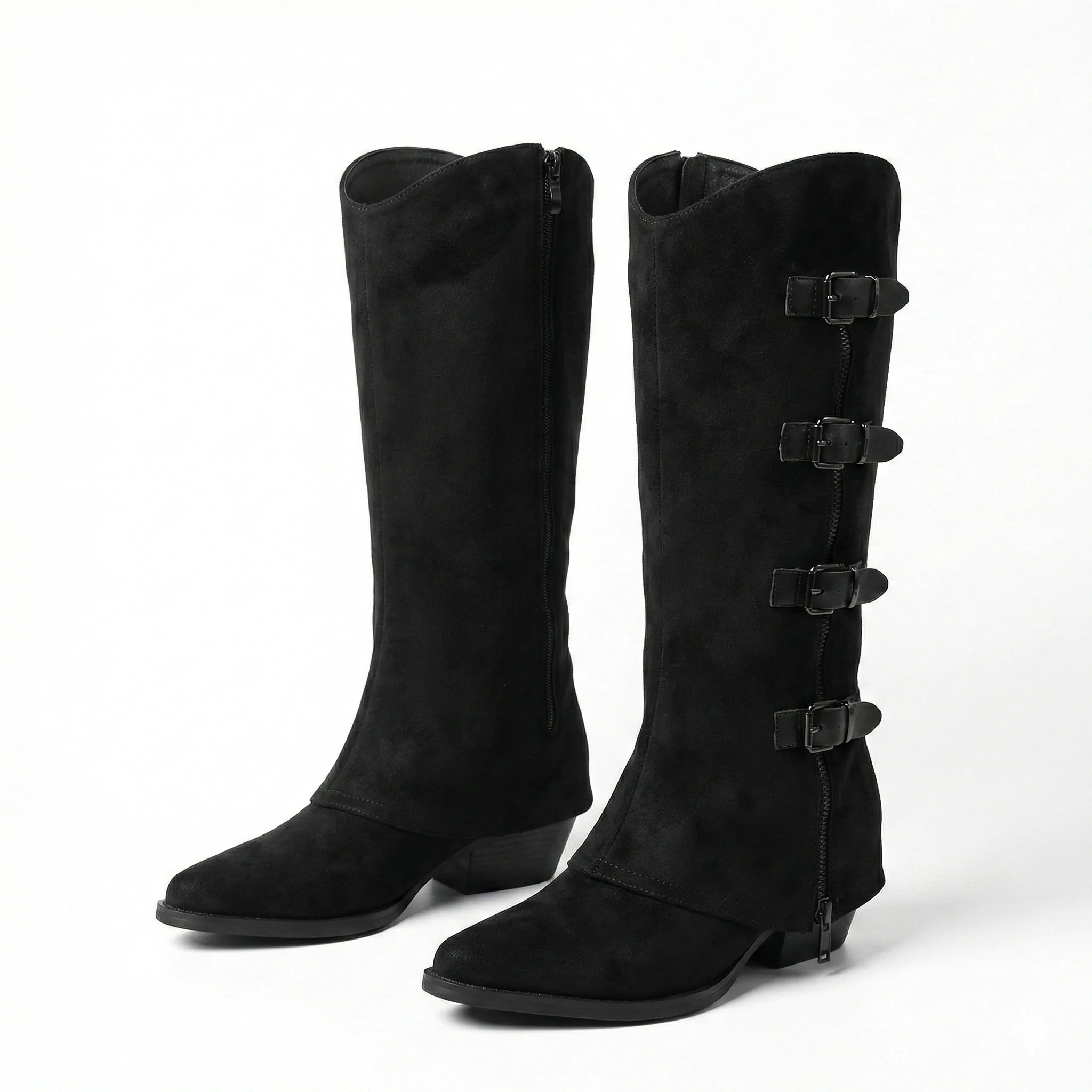 Leather Buckle Decor High Heel Pointed Toe - Image 2