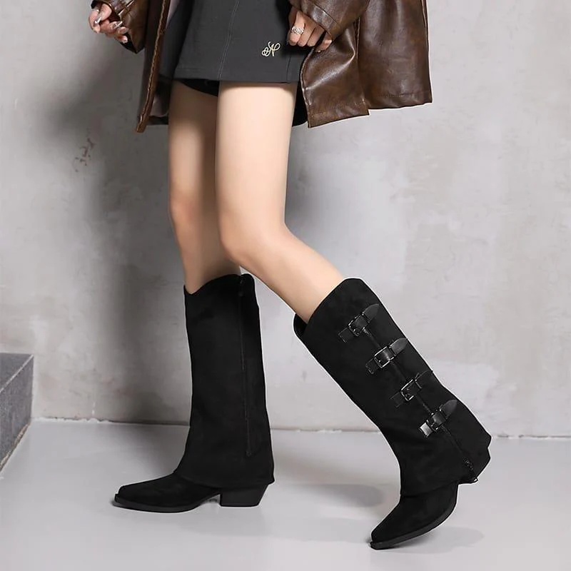 Leather Buckle Decor High Heel Pointed Toe - Image 3