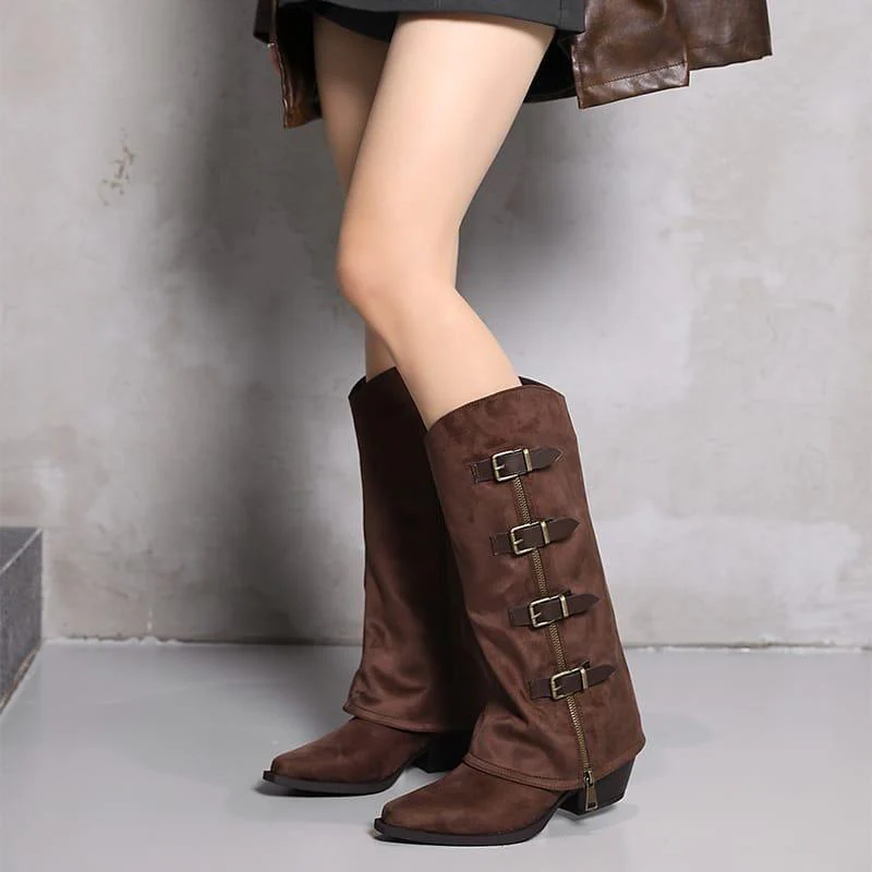 Leather Buckle Decor High Heel Pointed Toe - Image 4