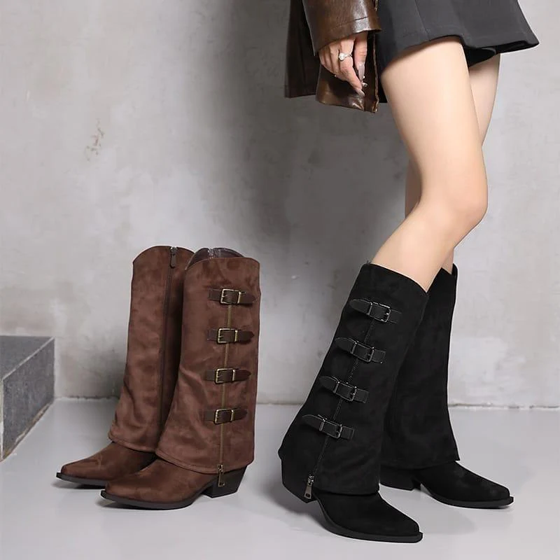 Leather Buckle Decor High Heel Pointed Toe - Image 5