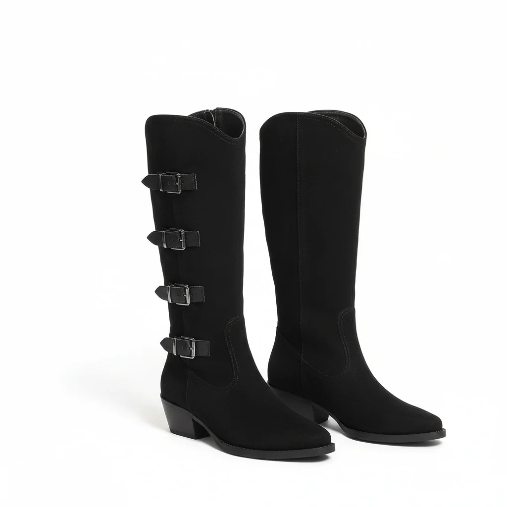 Leather Buckle Decor High Heel Pointed Toe - Image 6