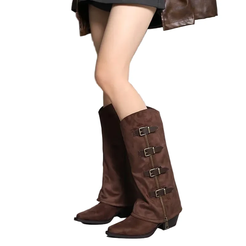 Leather Buckle Decor High Heel Pointed Toe - Image 7