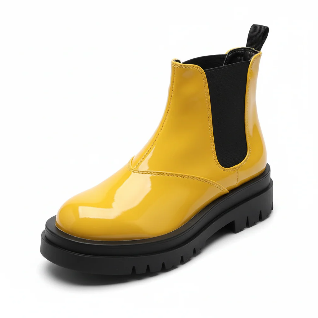 Leather Platform Flat Short Boots - Image 3