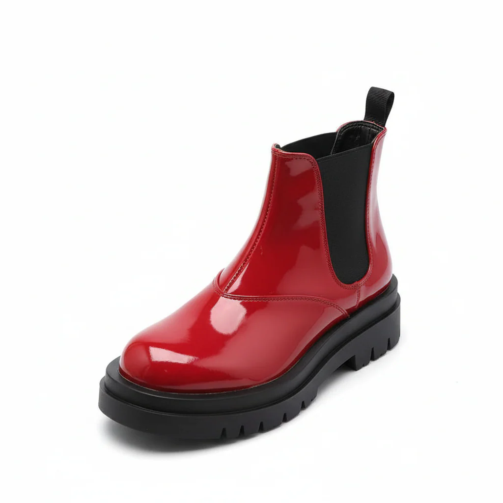 Leather Platform Flat Short Boots - Image 4