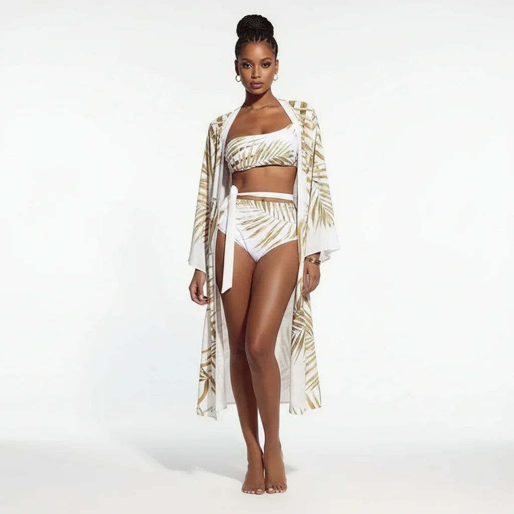 leaves print 3pcs bikini Set - Image 3