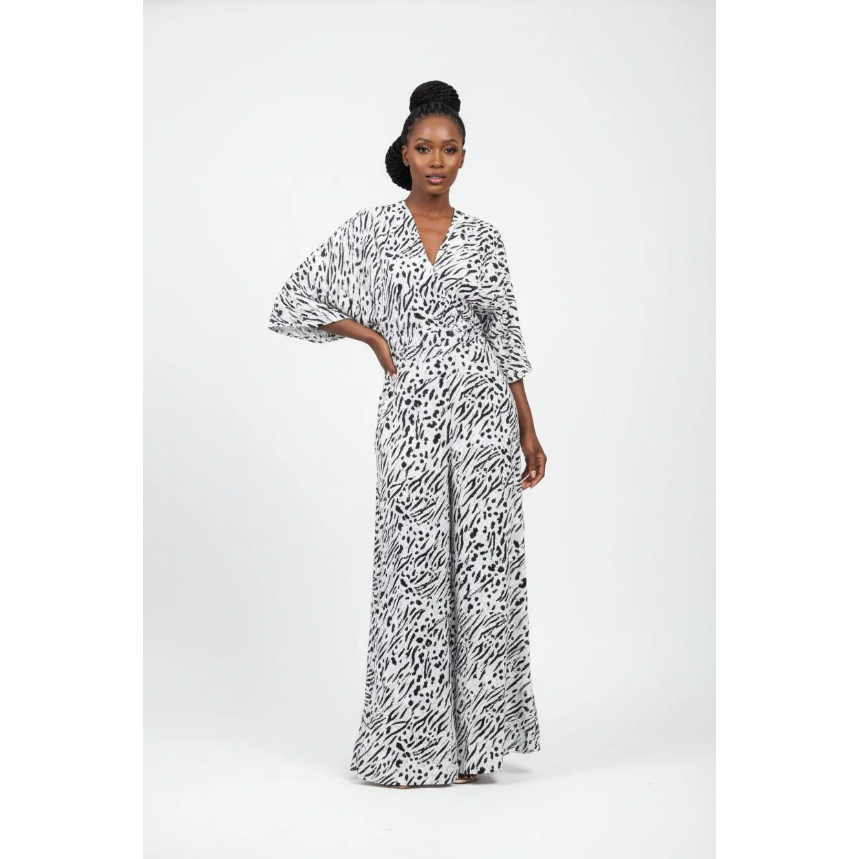 Leopard Print wide-leg V-neck jumpsuit pants. - Image 3