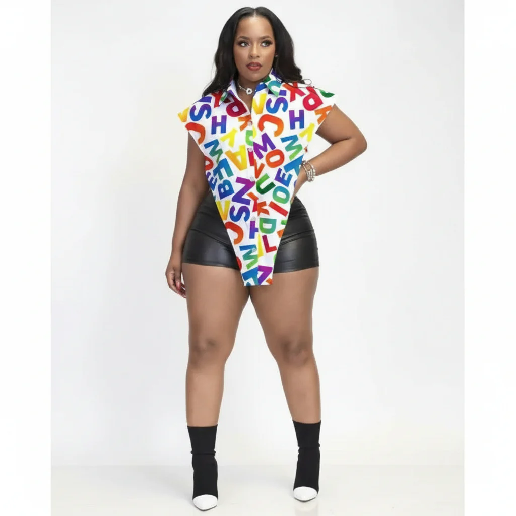 Letter Print Short Sleeve Turn-down Collar Shirt 