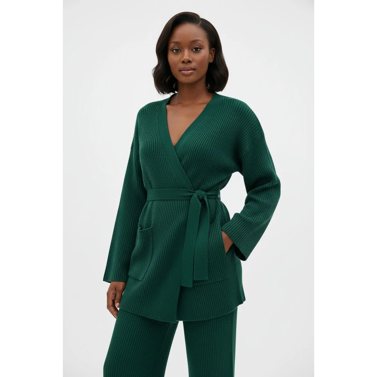 Long Cardigan and Pants Sweater Set - Image 3
