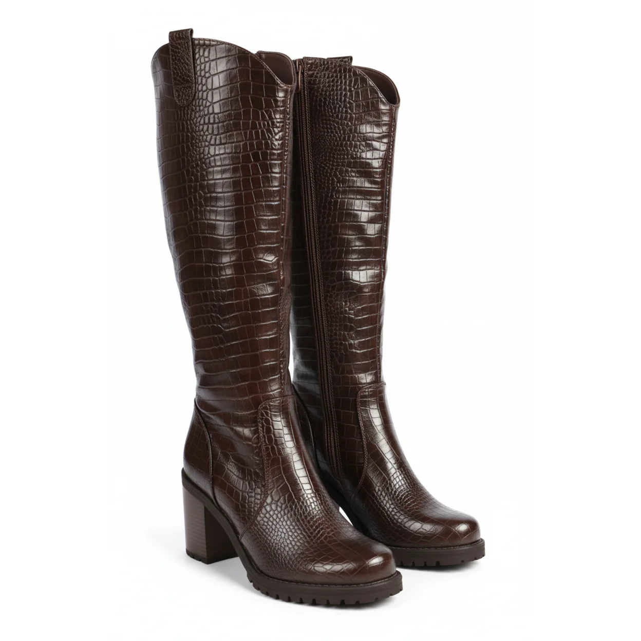 Long Chunky Block High Heel Boots