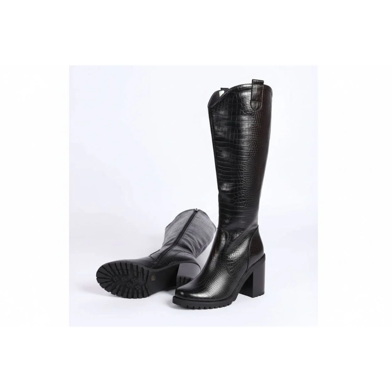 Long Chunky Block High Heel Boots - Image 2