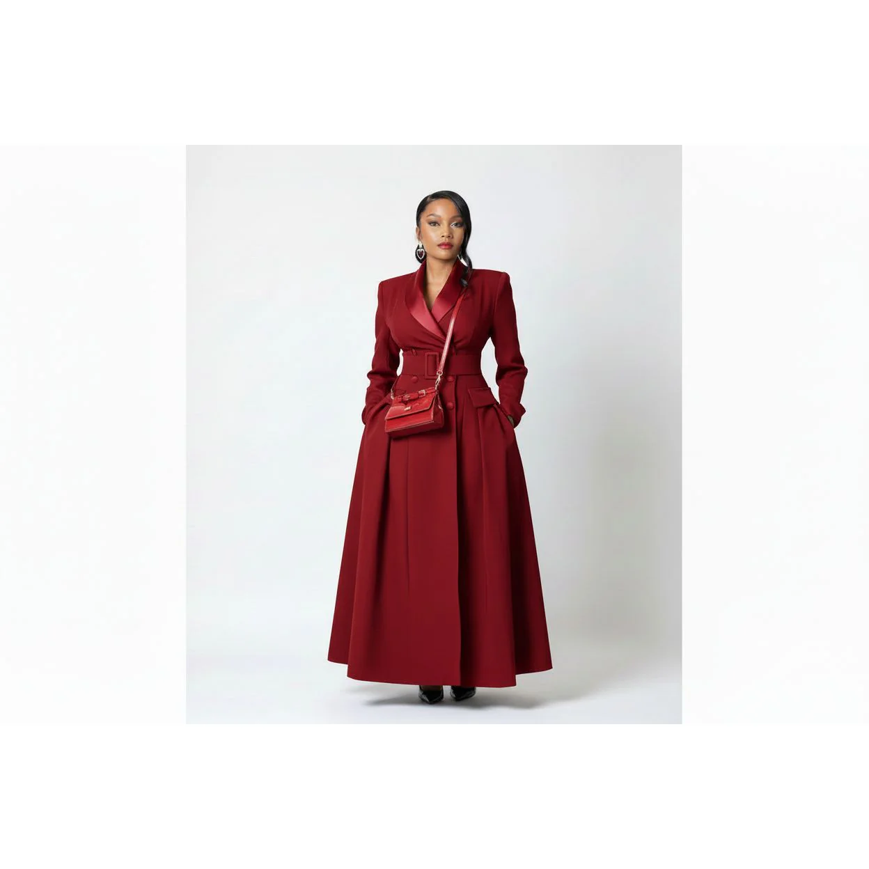 Long Coat Plus Size Double Breasted Ladies Wedding Wear Party Prom Dress - Image 2