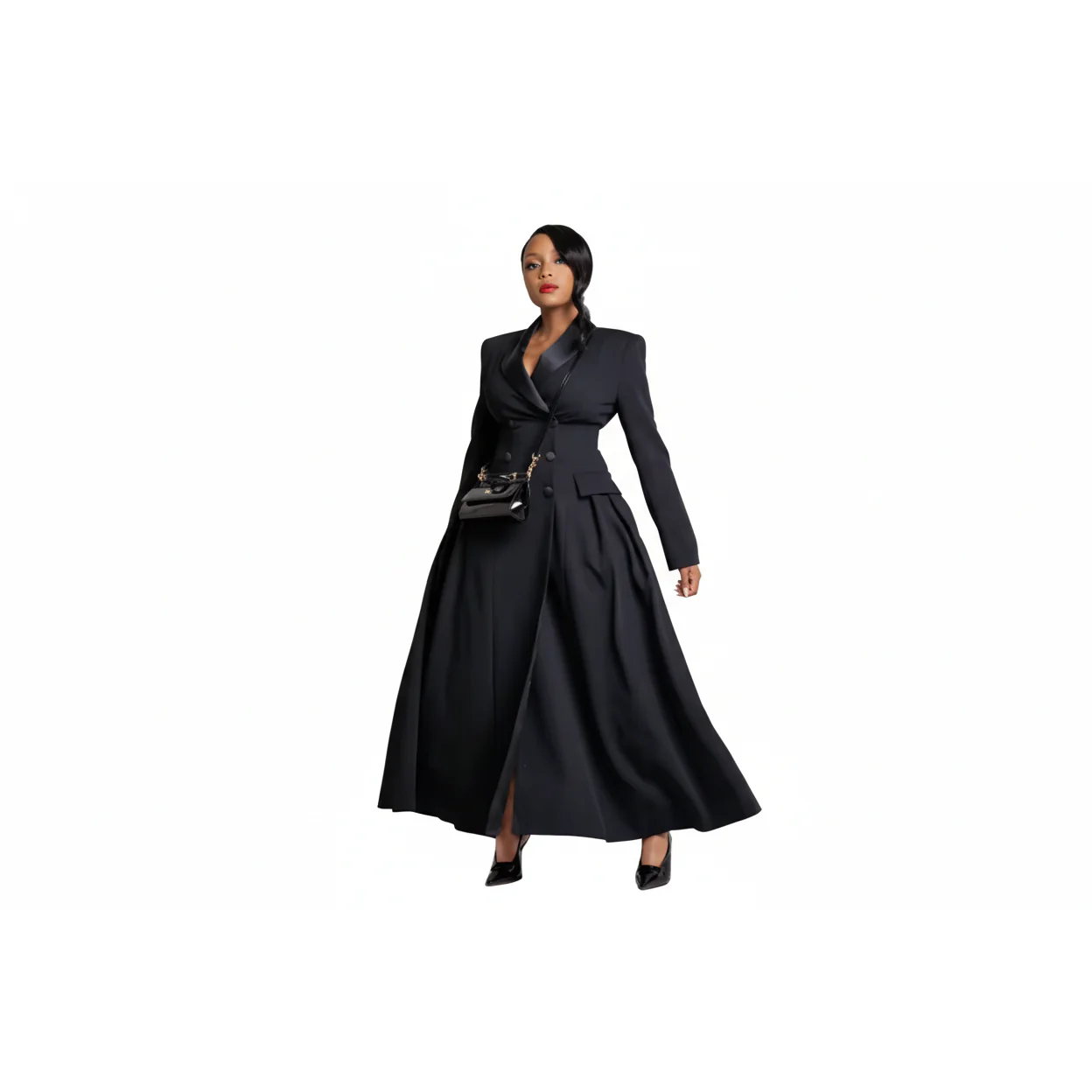 Long Coat Plus Size Double Breasted Ladies Wedding Wear Party Prom Dress - Image 3