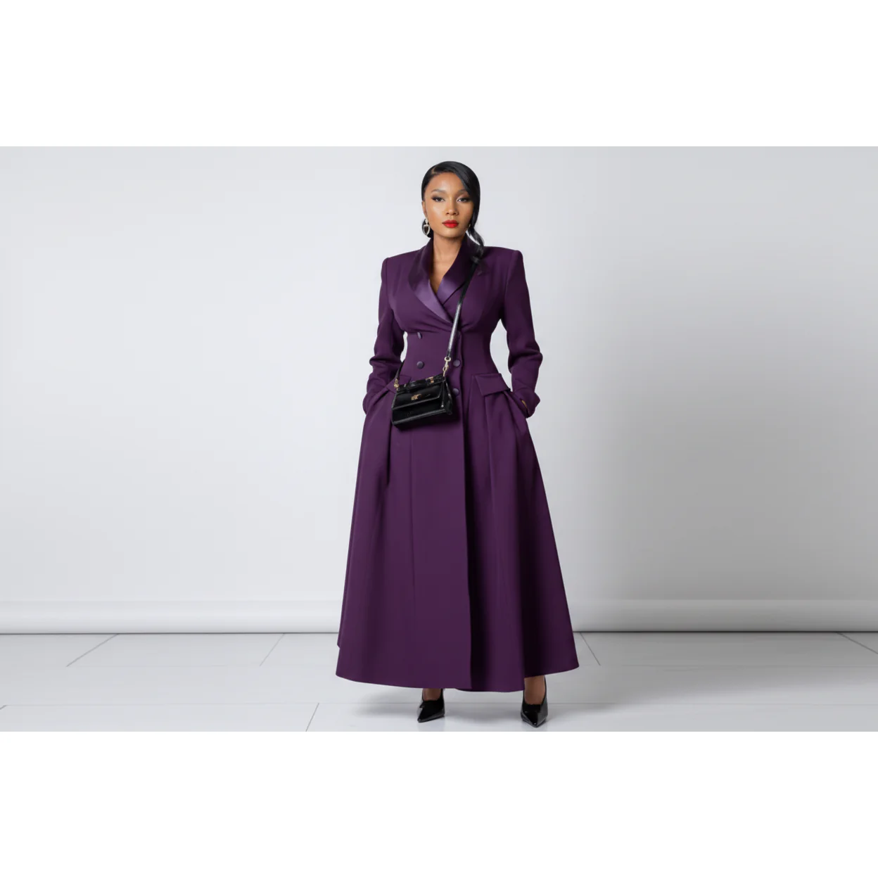 Long Coat Plus Size Double Breasted Ladies Wedding Wear Party Prom Dress - Image 4