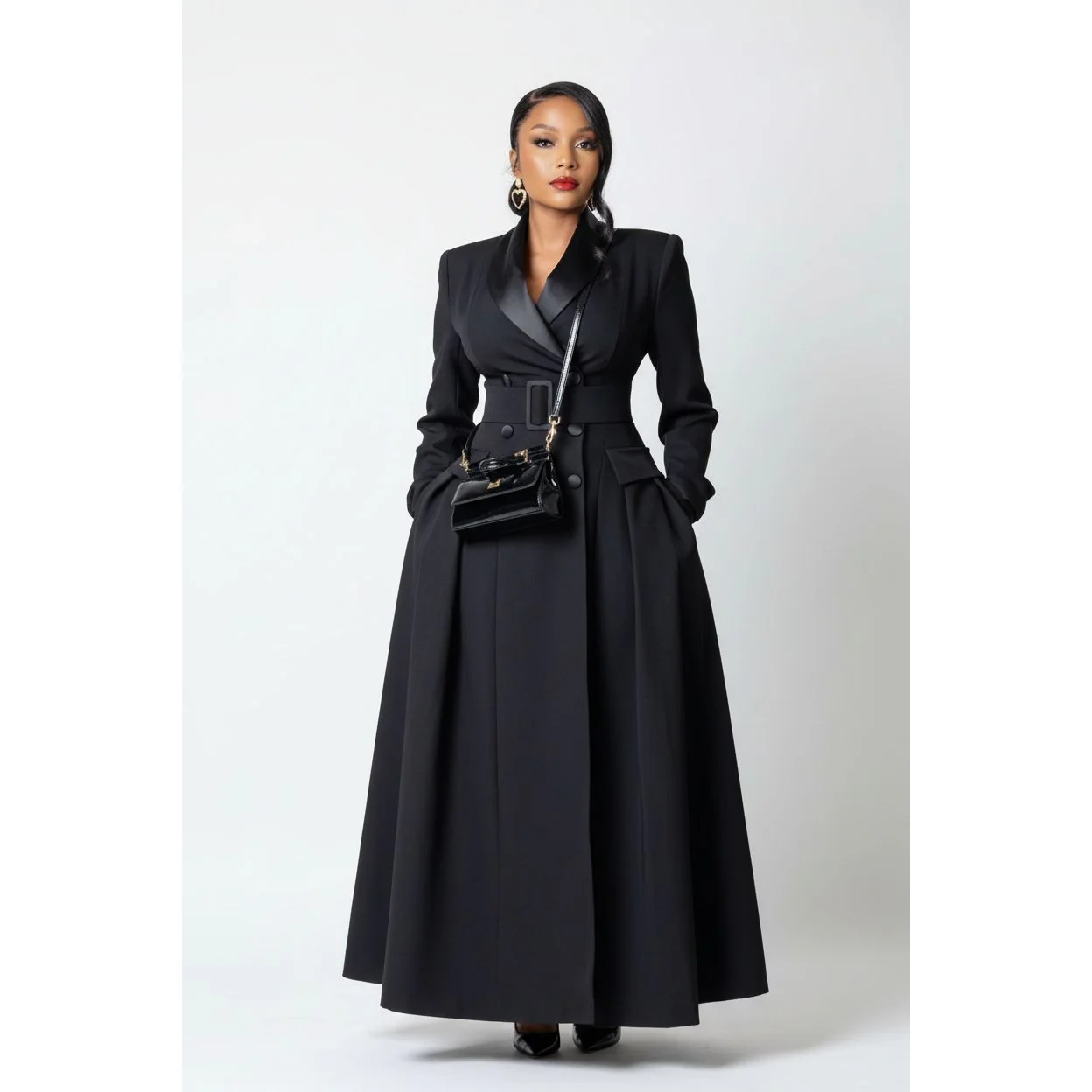 Long Coat Plus Size Double Breasted Ladies Wedding Wear Party Prom Dress - Image 5