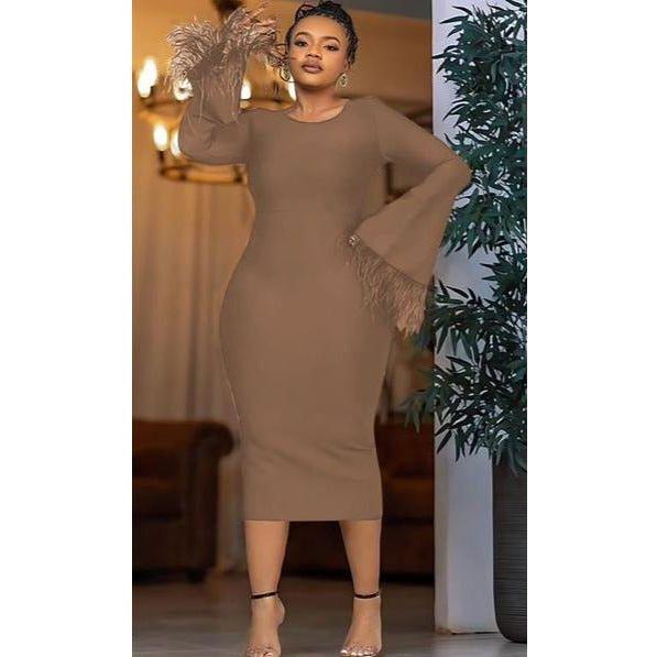 Long Feather Sleeve Bodycon Dress - Image 2