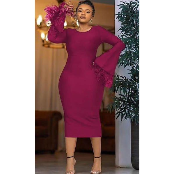 Long Feather Sleeve Bodycon Dress - Image 3