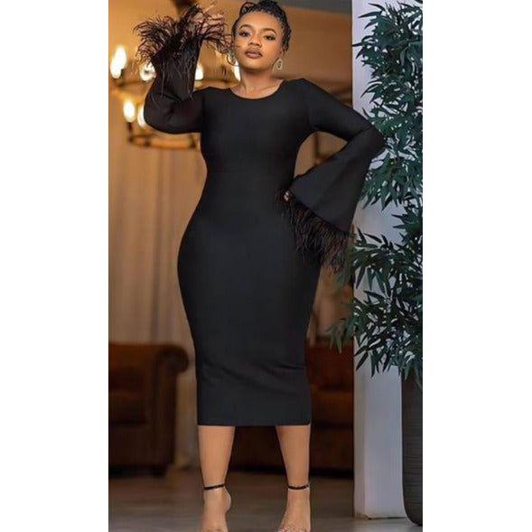 Long Feather Sleeve Bodycon Dress - Image 4