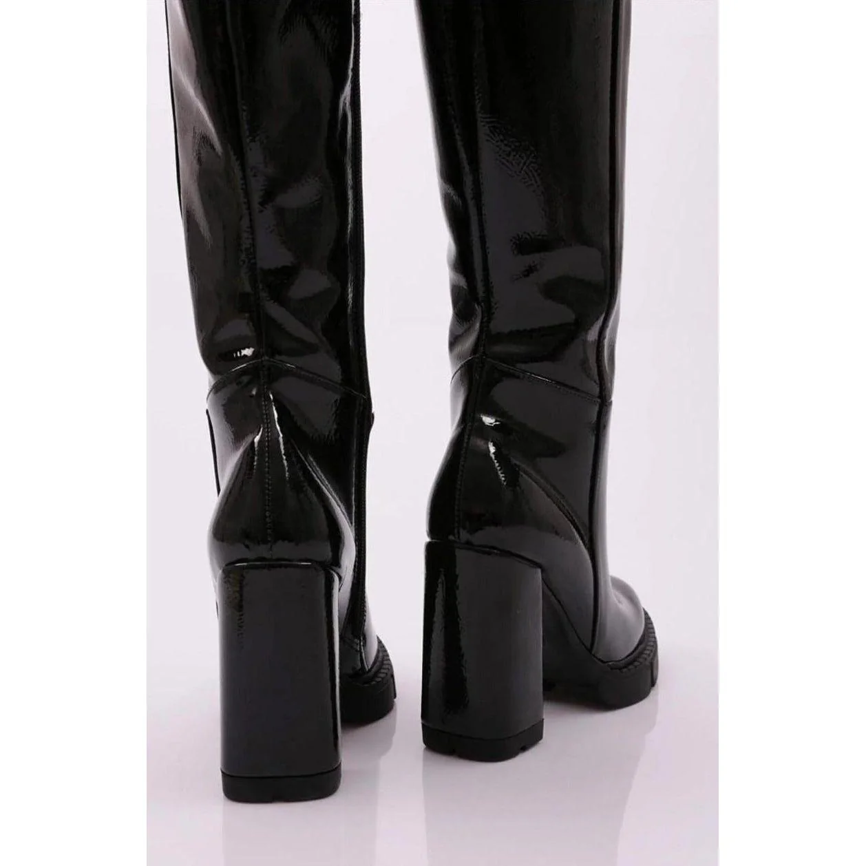 Long Glossy Thick Heel Boots - Image 2
