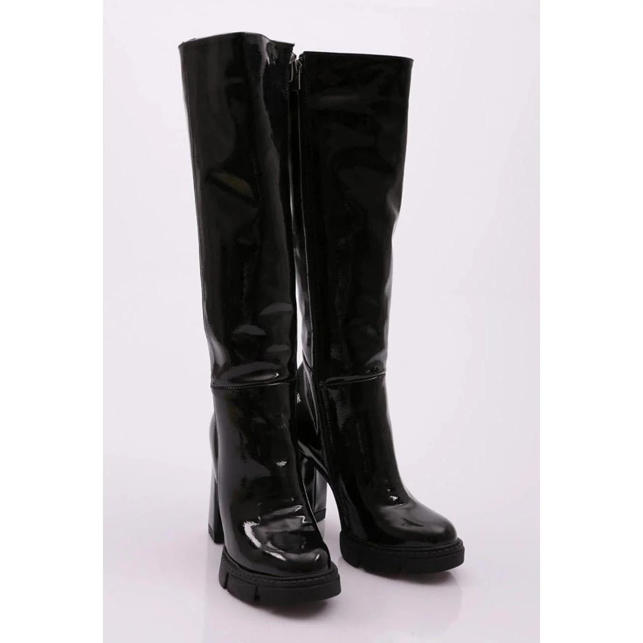 Long Glossy Thick Heel Boots - Image 3