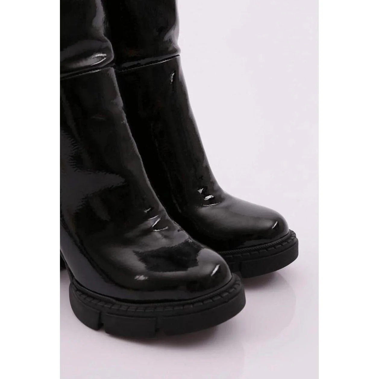 Long Glossy Thick Heel Boots - Image 4