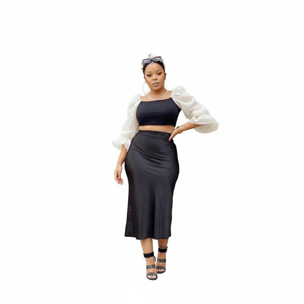 Long High Waisted Satin Silky Skirt - Image 2