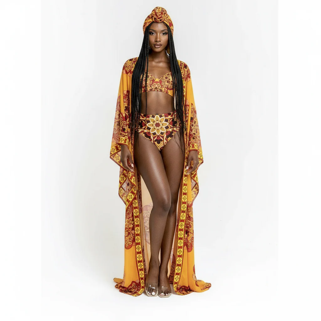 Long Kimono and Bikini 3 Piece Set No - Image 3