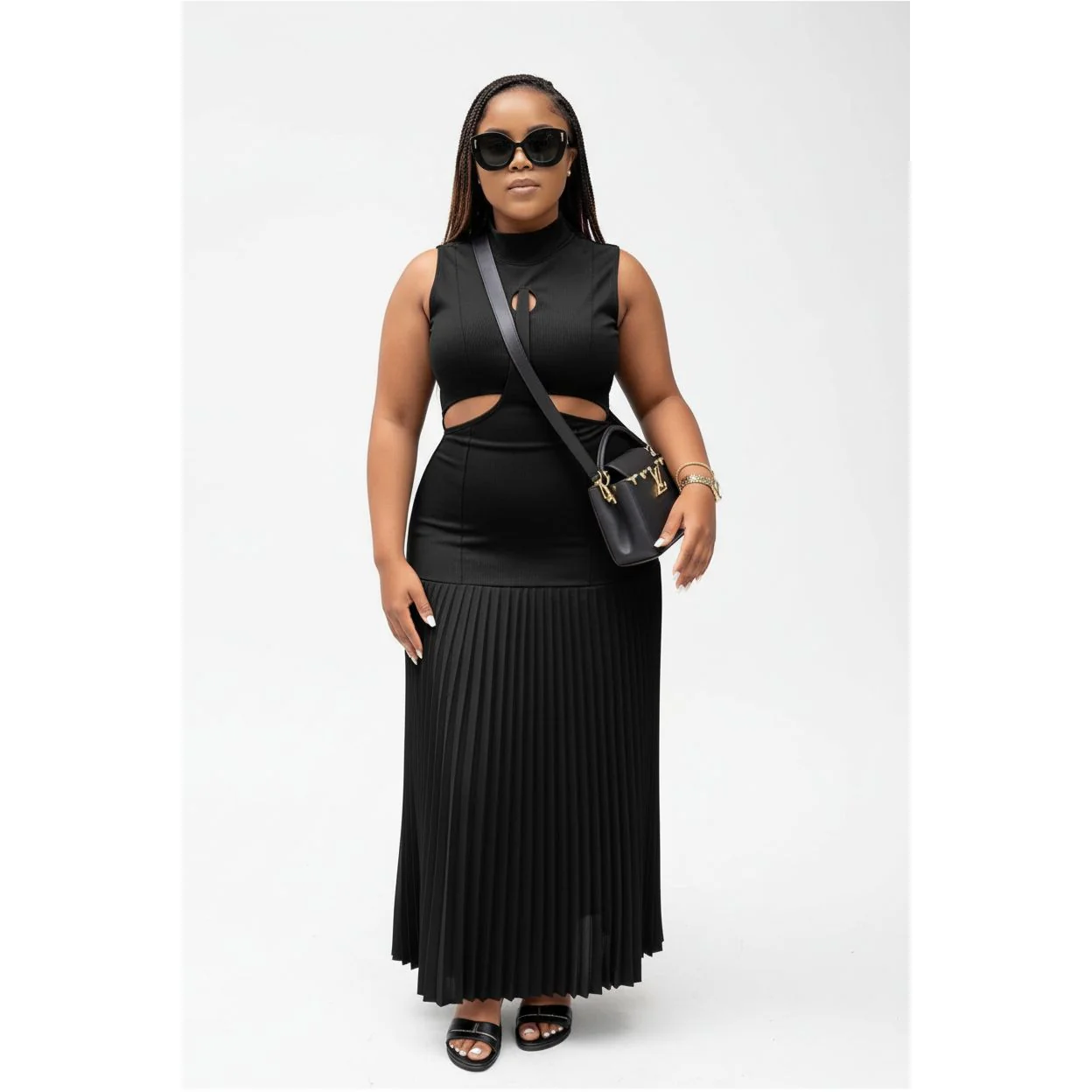 Sleeveless Elasticated Pleated Dress - Image 2