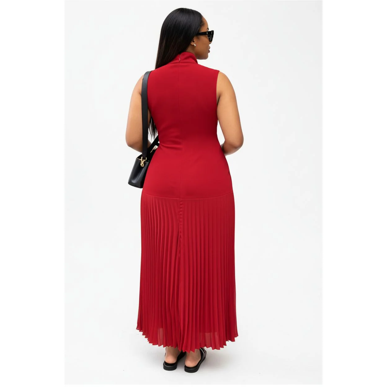 Sleeveless Elasticated Pleated Dress - Image 3