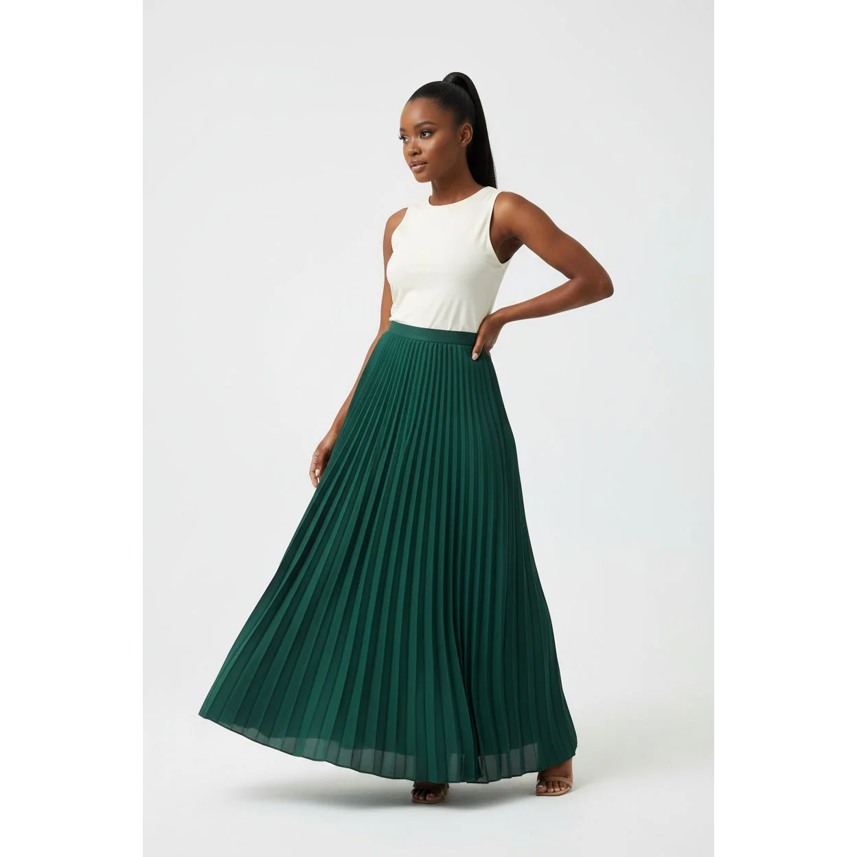 Long Pleated Maxi Skirt