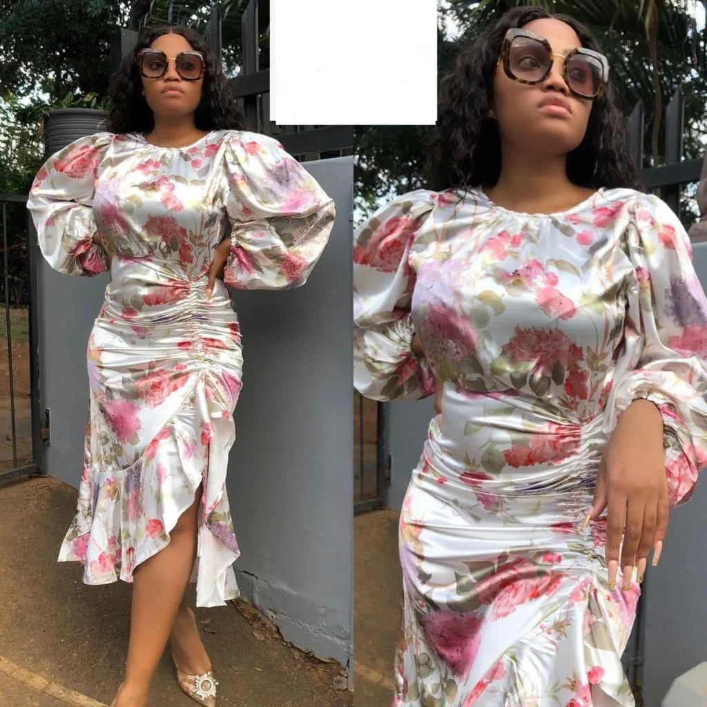 Long Sleeve Asymmetrical Floral Dress