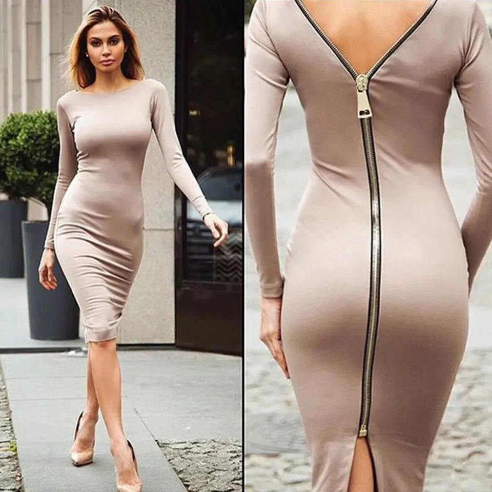 Long Sleeve Back Zipper Dress