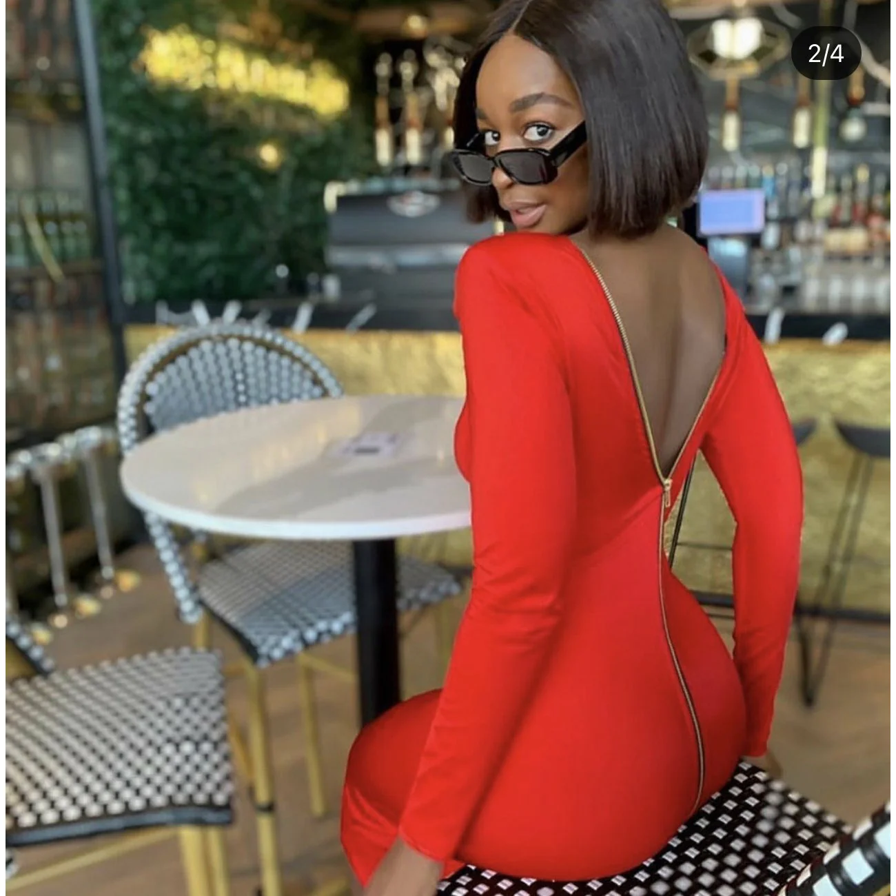 Long Sleeve Back Zipper Dress - Image 2