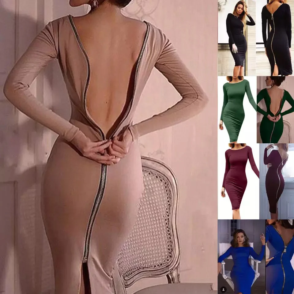 Long Sleeve Back Zipper Dress - Image 5