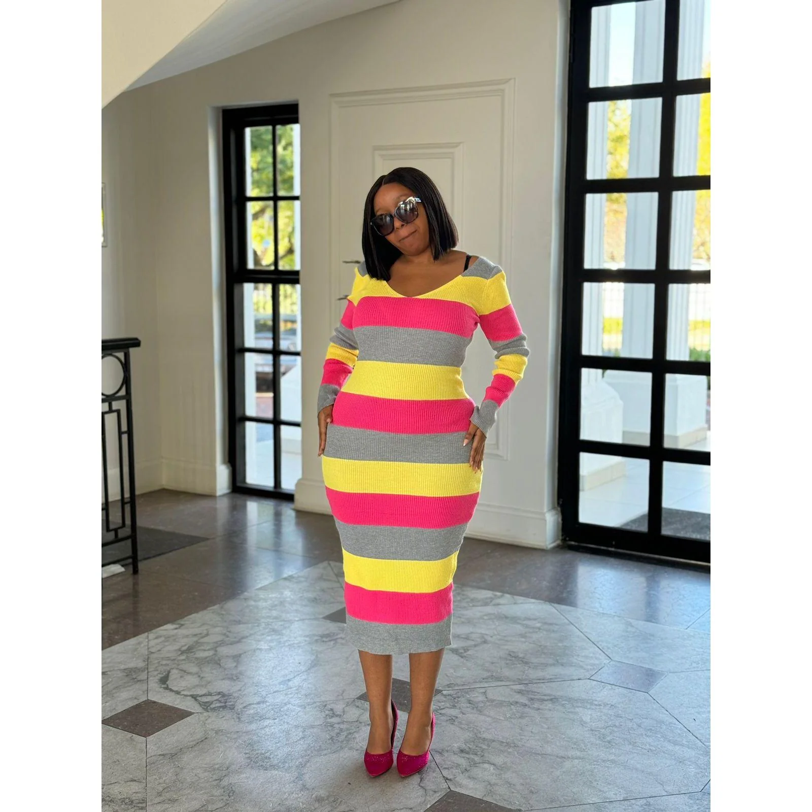 Long Sleeve Bodycon Knitted Dress - Image 3