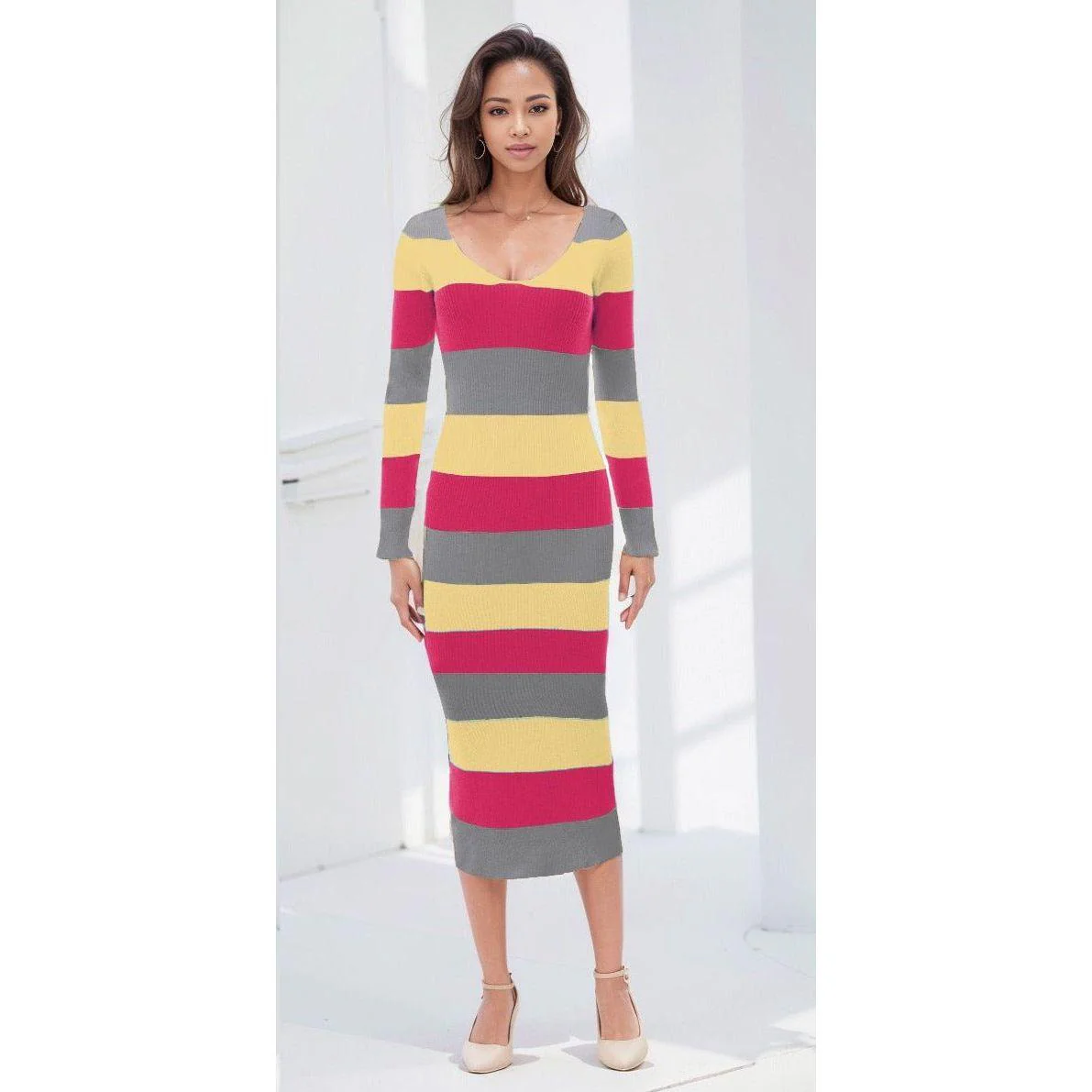 Long Sleeve Bodycon Knitted Dress - Image 6