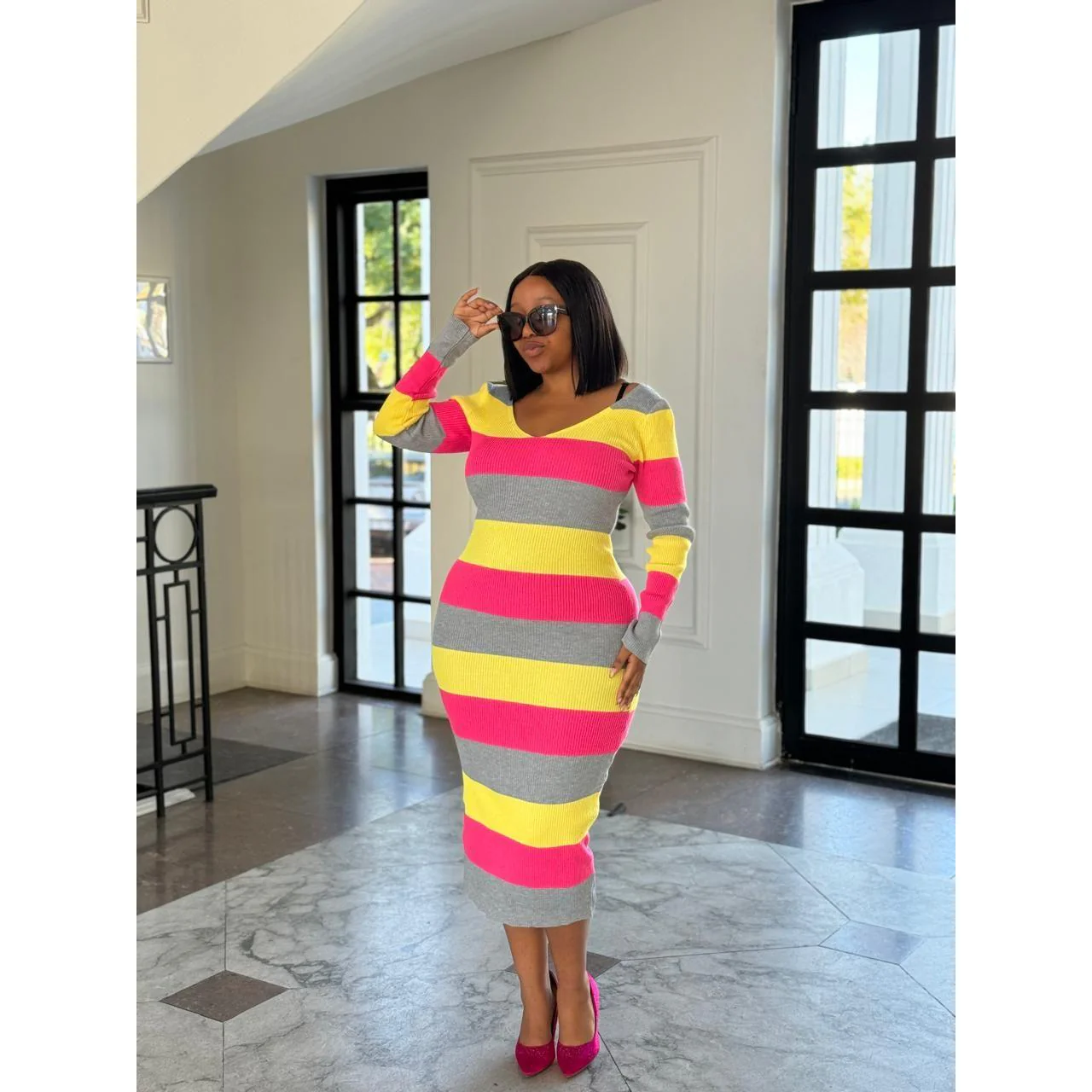 Long Sleeve Bodycon Knitted Dress - Image 7