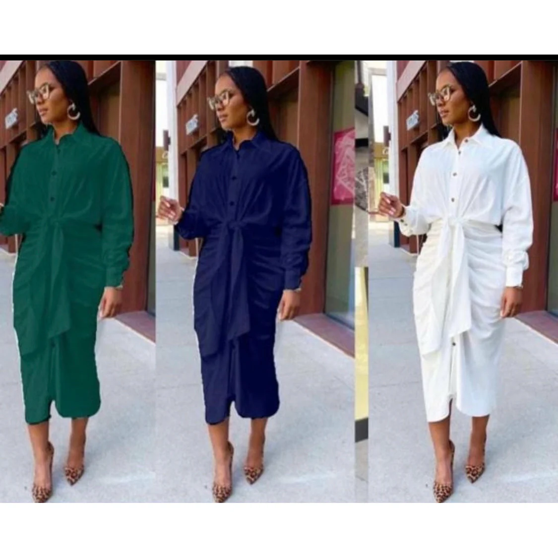 Long Sleeve Button Detailed Asymmetric Dress - Image 4