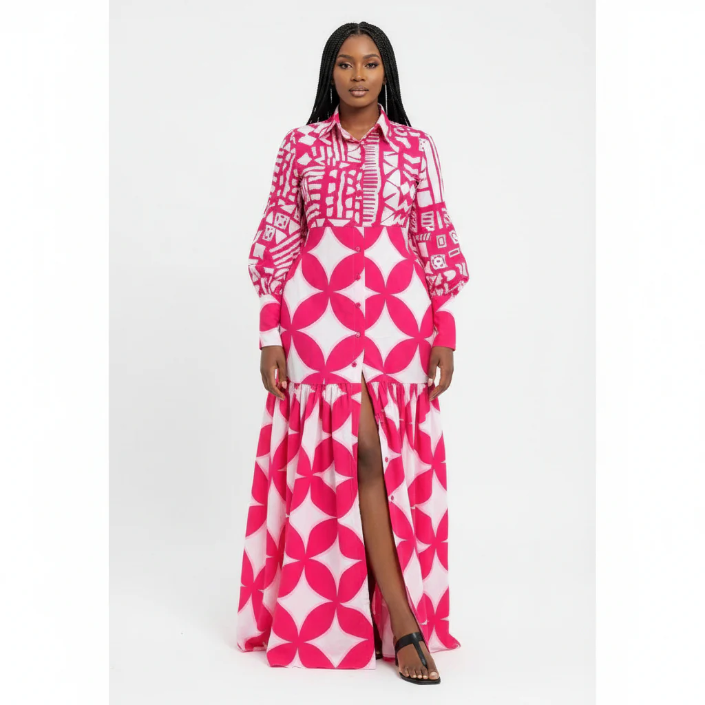Long Sleeve Buttoned Maxi Dress - Image 3