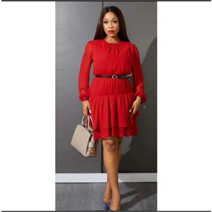 Long Sleeve Chiffon Midi Dress - Image 2