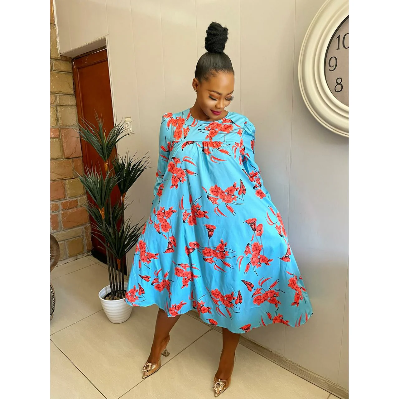 Long Sleeve Floral Bubble Dress - Image 2