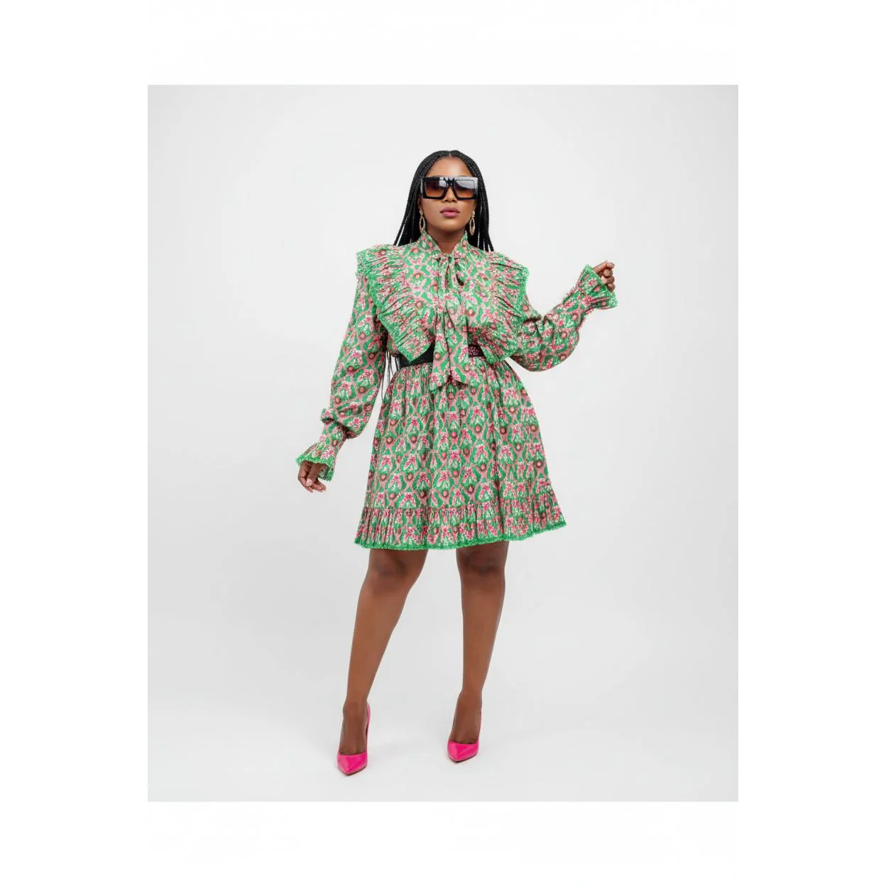 Long Sleeve Floral Midi Vintage Dress