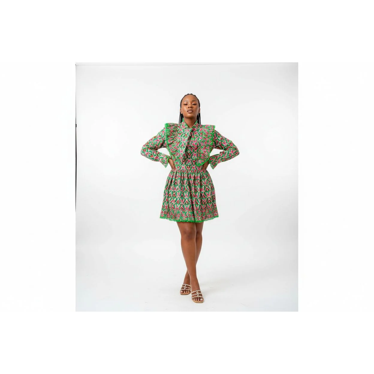 Long Sleeve Floral Midi Vintage Dress - Image 3