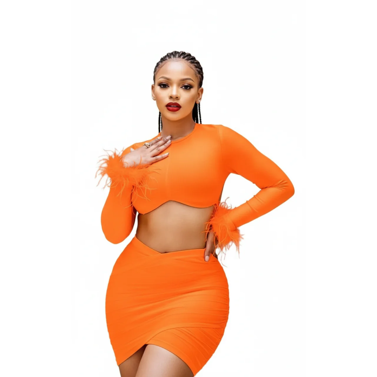 Long Sleeve Fur Sleeve Sexy Set - Image 3