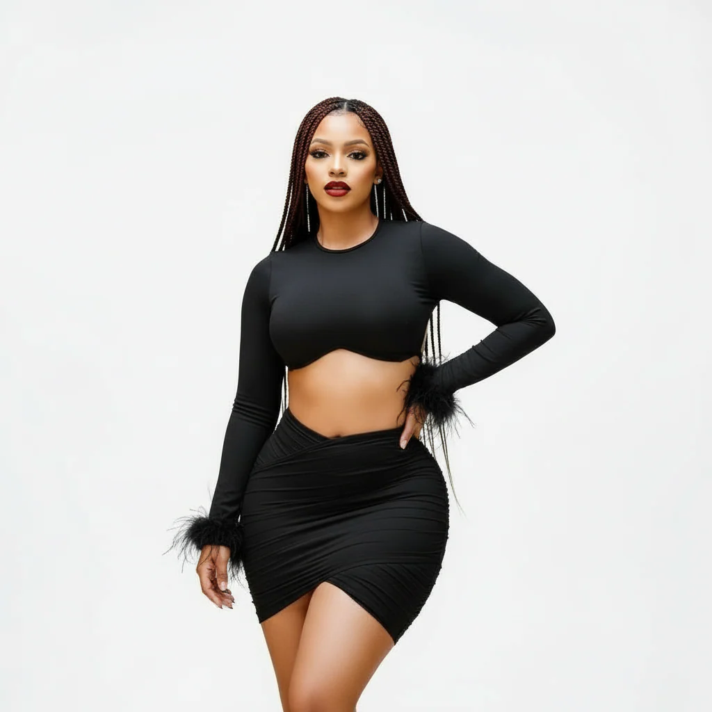 Long Sleeve Fur Sleeve Sexy Set - Image 4