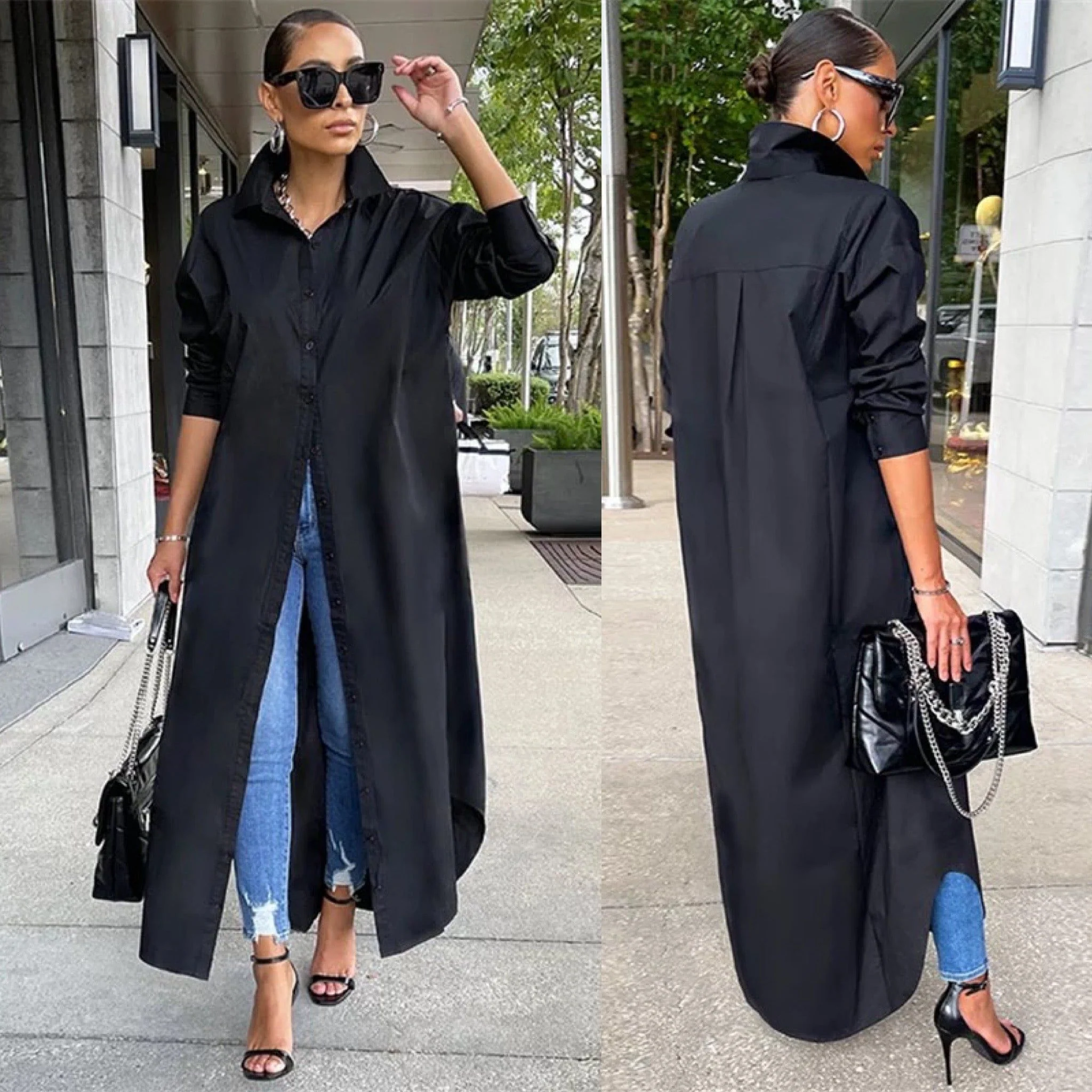 Long Sleeve Long Shirt Dress - Image 3