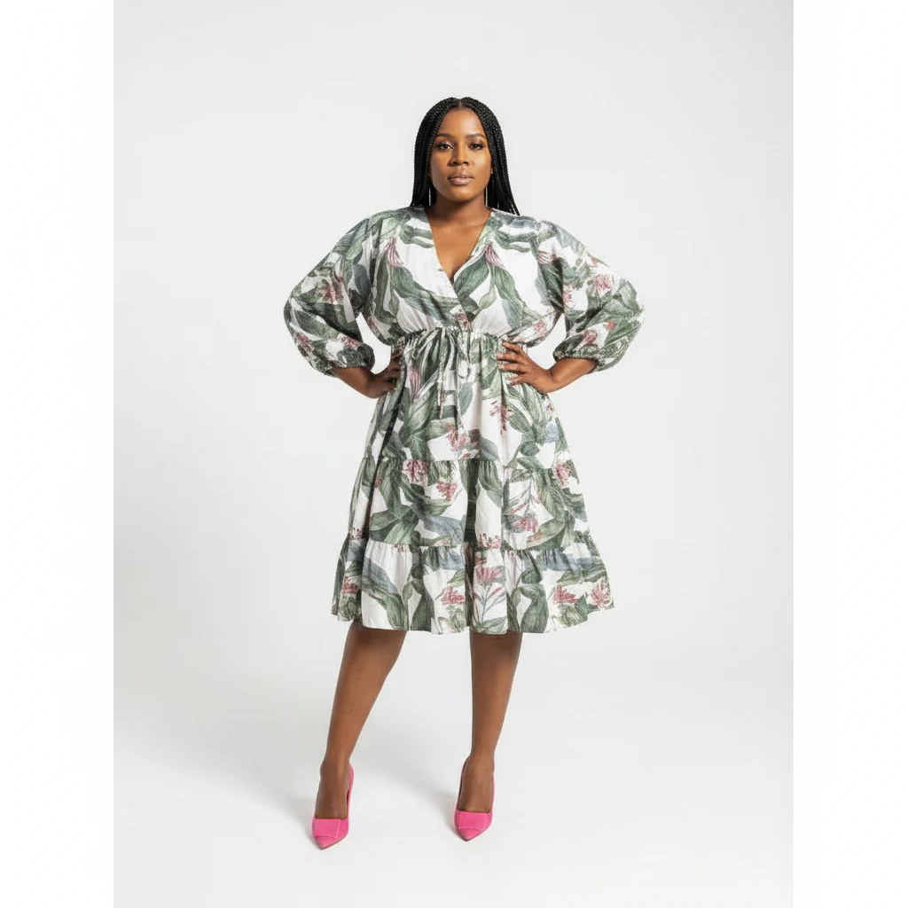 Floral Long Sleeve Midi Ankara Dress