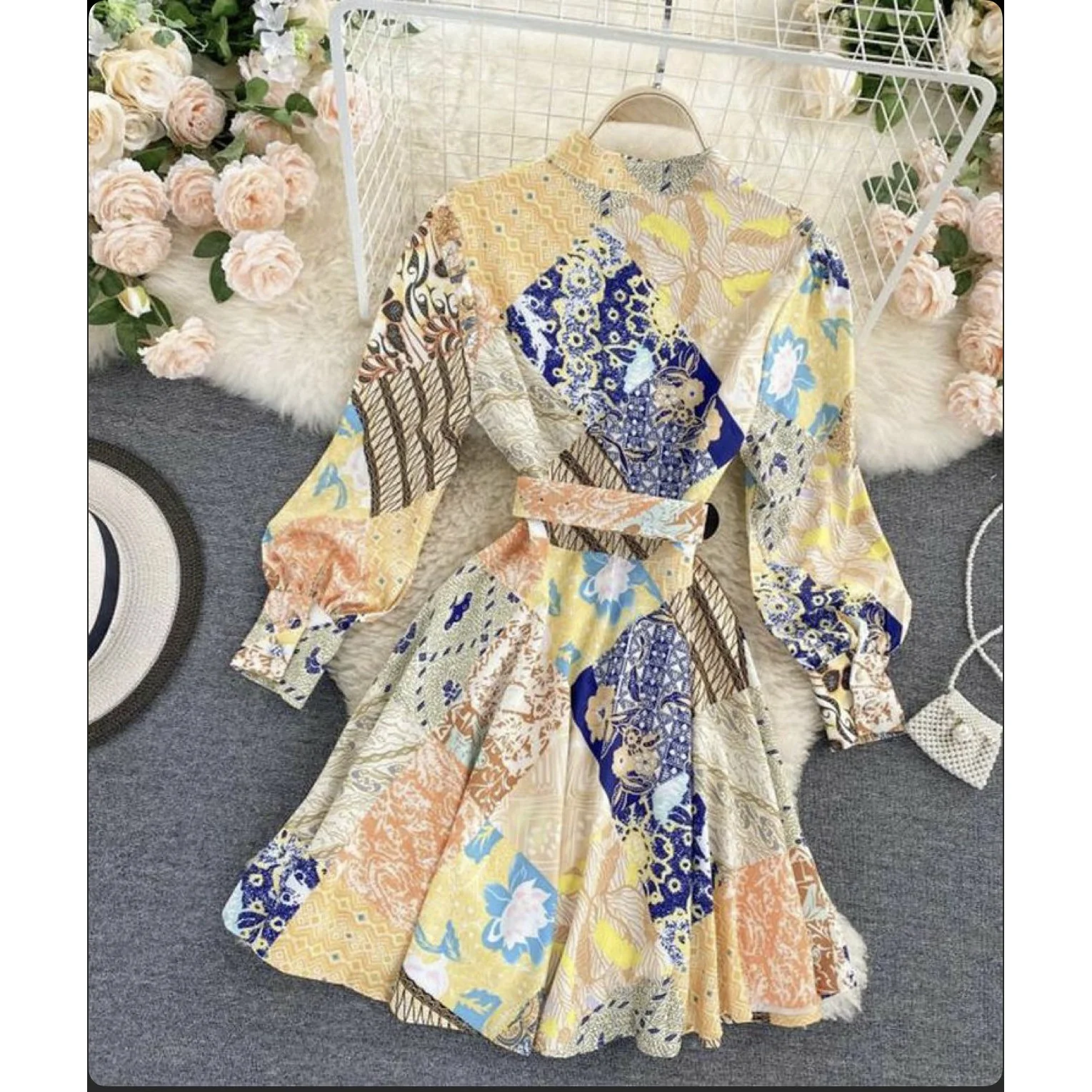 Long Sleeve Mini Print Shirt Dress - Image 3